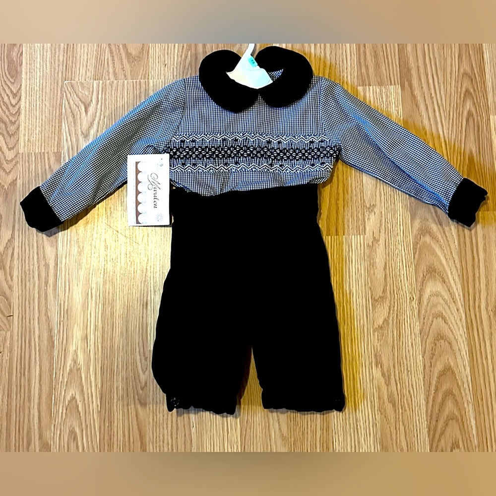 Marilen 2 Piece Set Black Velvet Pants Black & White Checkered Top -Size 1 - NWT